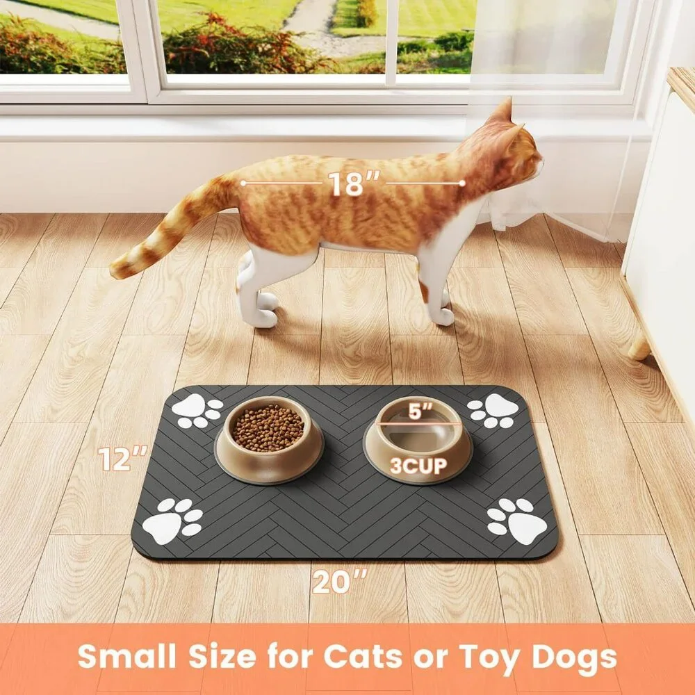 Pet Feeding Mat-Absorbent Pet Placemat for Food and Water Bowl, with Waterproof
